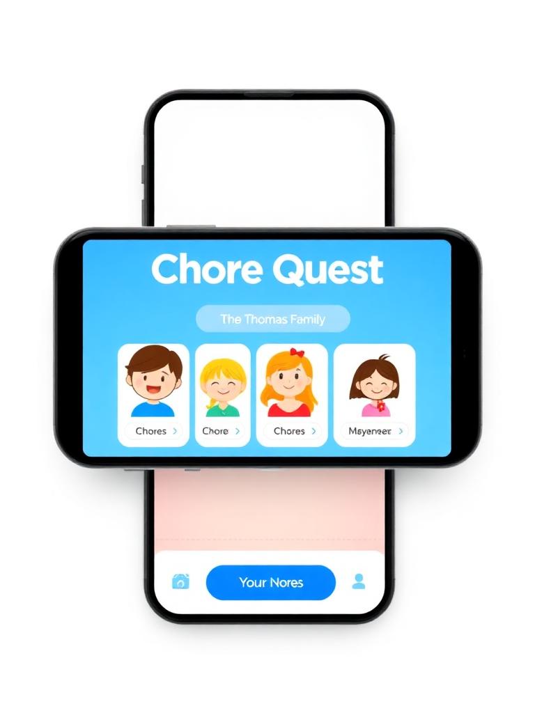 Chore Quest family home screen with avatars and chore cards